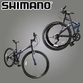   Folding Shimano Mountain Bike Bicycle Foldable 6 Speed Navy Blue Black