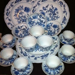 22pc Blue Danube Onion Dinner Plate Bowl Cup Set Rectangle Mark China 