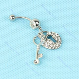  Heart Key Navel Belly Button Barbell Rings Crystal Body Piercing