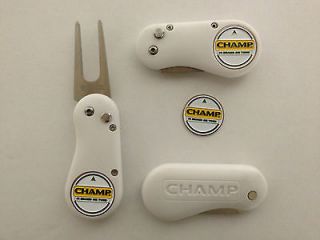 Champ Flix Golf Switchblade Divot Tool + Ball Marker   White Brand New