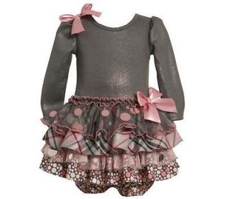 NWT BONNIE JEAN GREY AND PINK DRESS WITH LONG SLEEVES & TUTU SKIRT 