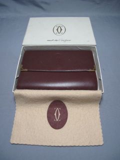 CARTIER PARIS Wallet Bordeaux Leather w/Original box Authentic#611 