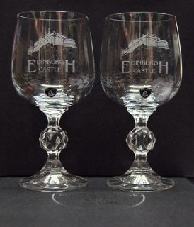 Scottish Gift  Hand Engreaved Edinburgh Castle Crystal Wine Glasses 