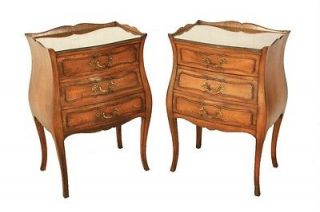 Pair Vintage French Style Custom Bombay Walnut Nightstands End Tables 