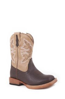 Roper Boys Girls Brown Tan Cowboy Cowgirl Square Toe Boots Youth Size 
