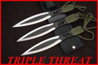 3pc Tactical Throwing od green cord wrap Knives Combat double edge 