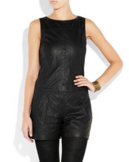 THEORY JENMA BLACK LEATHER FITTED COCKTAIL PARTY PLAYSUIT MEDIUM 14 10 