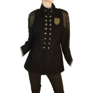 Ed Hardy Black Womens Double Breasted Military Coat