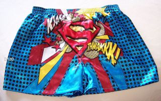 Superman Logo Blue Mens Satin Boxer Shorts Size L New