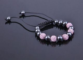 Braiding Adjustable Shamballa Bracelet Pave 5 Pink Crystal Disco Ball 