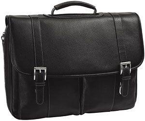   & Murphy Black Tumbled Leather Flap Over Briefcase Laptop Brief