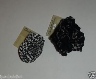   Russe Black Tweed Check Plaid Fabric Rosette Brooches Pin New