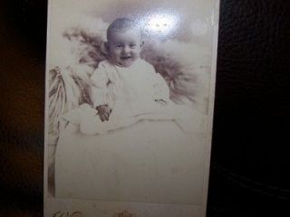 Antique Cabinet Photo by Whew St. Louis Mo. Baby in Christening Gown