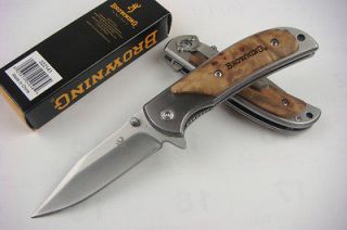 Browning Folding Pocket hunting Knife Wood Handle Sharp