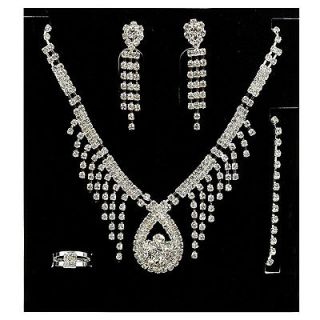 Wedding Party Crystal Earring Bracelet Necklace Ring Jewel Set LA1806K