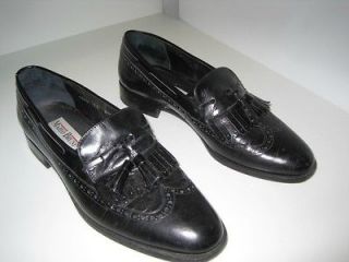 MARIO BRUNI BLK LEATHER WING TIP LOAFERS SIZE 9 MED MADE IN ITALY