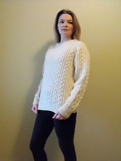 SUPERB LADIES CREAM WOOL FISHERMAN ARAN CABLE KNIT SWEATER SIZE SMALL