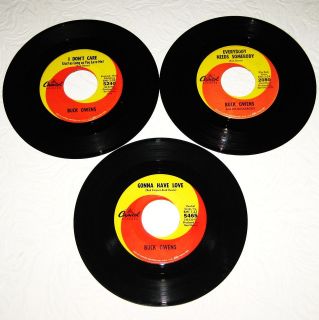   of THREE vintage Capitol Records 45s by BUCK OWENS AND THE BUCKAROOS