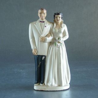 Vintage Wedding Cake Topper Bride Groom Couple 1950s White Bridal 