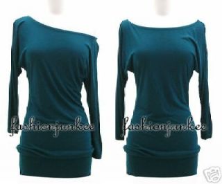 TEAL Boat Neck Jersey Off the Shoulder Tunic Top NEW S