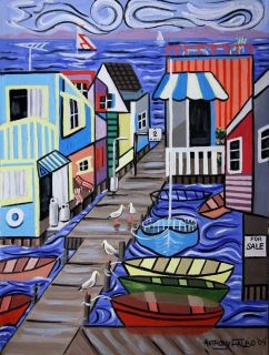 HOUSE BOATS FOR SALE LARGE ARTIST PROOF HAND PAINTED PRINT ANTHONY 