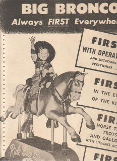 Exhibit Supply Co Big Bronco coin op horse 1952 Ad  always first 