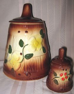 Vint USA American Bisque Butter Churn Cookie Jar w/Shaker Daisy Flower 