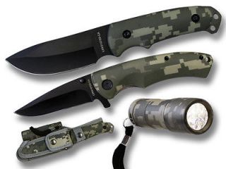 Newly listed Hunting Knife Pocket Knife & Flashlight Combo Set LDK 