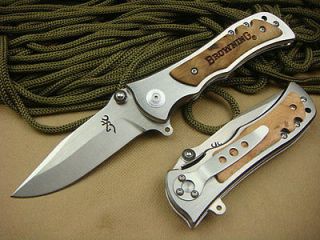 Heavy Solid Browning Folding Pocket hunting Knife Shadow Wood Handle 
