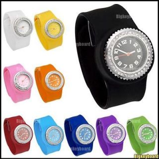   Slap On Snap Unisex Silicone Rubber Sports Watch with Crystal Diamond
