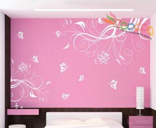   Art Vinyl Removable Mural Decal Sticker Butterfly With Flowers DC0141