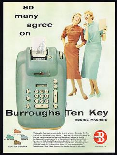 1955 Burroughs Ten Key Adding Machine 4 Colors Magazine Print Ad