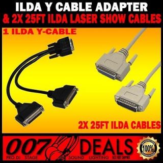 ILDA Y CABLE SPLITTER & TWO 25FT LASER SHOW CABLES FOR QUICKSHOW 