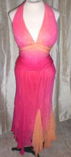 NWT   Cache 100% Silk 2 piece Halter Dress Pink Orange Flamenco   Size 
