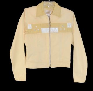 GORGEOUS Cache Yellow Denim Leather Jacket L 11 13