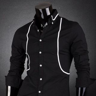 Mens Designer Double Line Slim Dress Shirts Tops Casual Men Shirt 