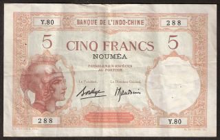 NOUMEA NEW CALEDONIA FRANCE 5 francs 1926 pick #36b crisp VF+ NICE