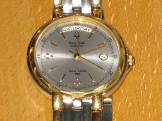 Swiss BULOVA Super Seville 2 Tone gold plated 955132 Quartz Watch 