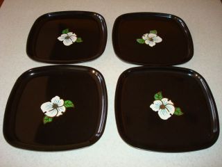 Couroc of Monterey California Dogwood Tray Lot of 4 with Paper Labels