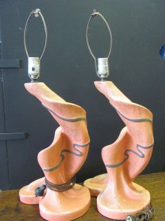 VTG Pair 1950 Reglor of CalChalkware Lamps.Pinkish Color.Few Issues 