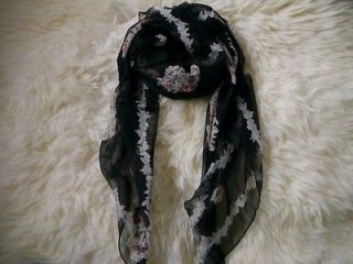   Alexander Shawl skull starfish petal100% silk black scarf Mcqueen NWOT