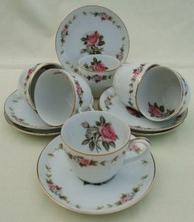 1950s RC China Noritake Pink ROSES 6 x COFFEE CUPS & SAUCERS # 210