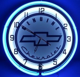   Double Neon Clock Parts Dealer Garage Bowtie Emblem Logo Car Lot Sign