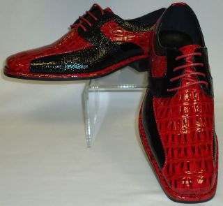   Cool Red & Black 2 Tone Faux Shiny Croco Dress Shoes Viotti 1213 005
