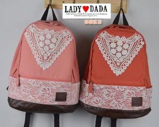   Lovable Lace Cotton Pink Backpack School Campus Outdoor Laptop Bag