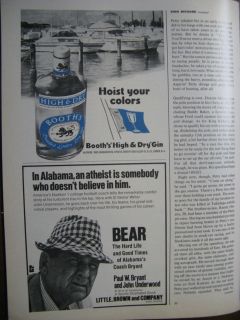 1972 Bear Bryant Book Ad Original Print Ad 1/4 page ad 5.5 x 5.5 