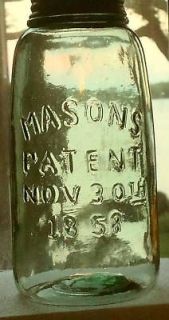 Green Half Gallon MASONS PATENT 1858 Canning Fruit Jar