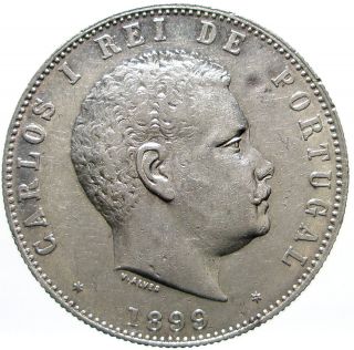   * Beautiful 1000 reis silver coin, Carlos I 1899. Portugal. VF+