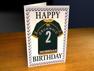 SOUTH AFRICA RUGBY SHIRT BIRTHDAY CARD   PERSONALISE 
