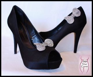 NEW Clip My Shoes STUNNING Silver Diamante Bows Bridal Heels Pumps 